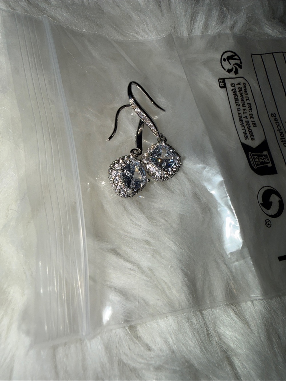 Silver Crystal Halo Drop Earrings - Clear Stones